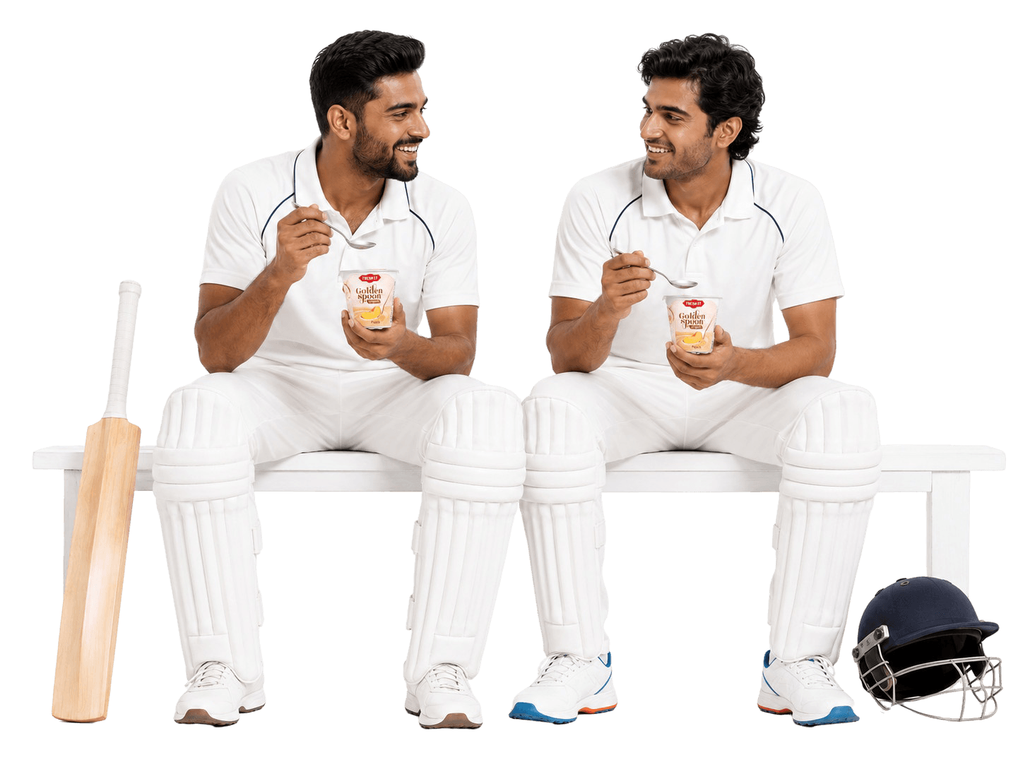 Two Pakistani cricket players enjoying Golden Spoon yoghurt